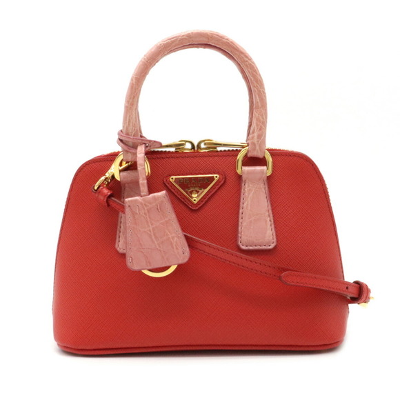 Prada Mini Promenade 2WAY Croco Leather Handbag Red Pink - Picture 1 of 9